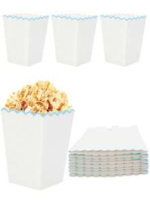 10pcs/30pcs/50pcs Light Blue Popcorn Boxes, Small Light Blue & White Wavy Edge Paper Popcorn Bags Candy Containers, Suitable For Birthday Party, Wedding, Baby Shower, Movie Night Party Favors - Blue Lace - View 1