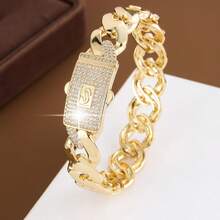 1pc Chain-Link Design Cubic Zirconia Inlaid Women Fashion Bracelet - Multicolor - View 8