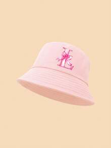 1顶蝴蝶结字母印花儿童渔夫帽，时尚百搭，适合女孩返校、日常佩戴、防晒、节日礼物 - 粉色 - 查看 15
