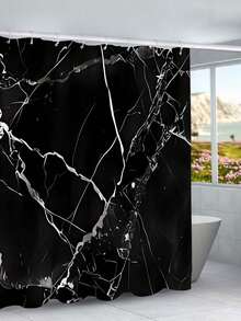 1pc/4pcs Black Marble Texture Pattern Spring Bathroom Set, Bathroom Curtains, Digital Print Polyester Shower Curtain, No Drilling Bathroom Divider Curtain - Multicolor - View 18