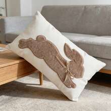 1pc Easter Bunny Pillow Cover 12x20 Inch - 3D Faux Fur & Embroidered Bunny Cushion Cover With Handmade Bowknot, Spring Farmhouse Decor For Sofa, Couch, Chair - Multicolor - View 2