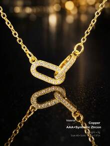 1 件铜合金镶嵌锆石吊坠项链，优雅金项链/戒指，可爱简约回形针项链，适合送给女孩的礼物 - 迴型針 - 查看 2