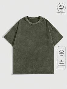1pc Retro Water Washed T Shirts, Artistic Graphic Featuring A Blooming Rose Intertwined With Bold Anti Social Club Text Symbolizing Contrast Between Beauty And Isolation Vintage 100% 230g Pure Cotton Casual Tee For Men,Street Y2K, Summer Tops, New Year Gifts,Unisex - Army Green - View 2