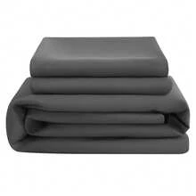3pcs Solid Color Fitted Sheet Set  With 1pc Fitted Sheet+2pcs Pillow Case Without Filler, Modern Soft Bedding Set For Household Sheet Deep Pocket Up To 15 Inch - 深灰色 - 查看 5