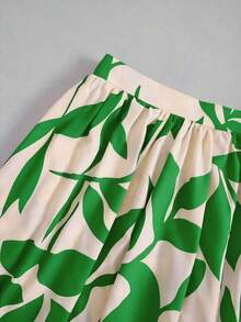 EARO Falda de línea A de cintura alta con estampado floral para mujer, falda de vacaciones de verano primaveral - Verde hierba - Ver 6