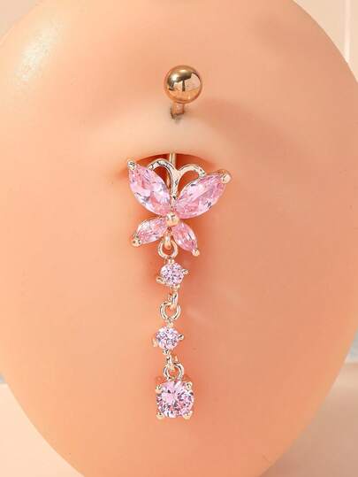 1 pieza Anillo de ombligo de mariposa de circonita