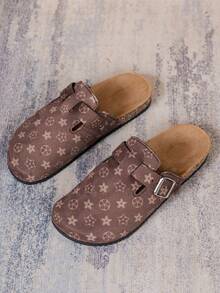 男士穆勒鞋，新款春季复古休闲乐福鞋，宽松舒适，闭趾平底穆勒鞋，配有可调节绑带，有四季皆宜的非抓绒款和秋冬季保暖款可供选择。 - 棕色 - 查看 5