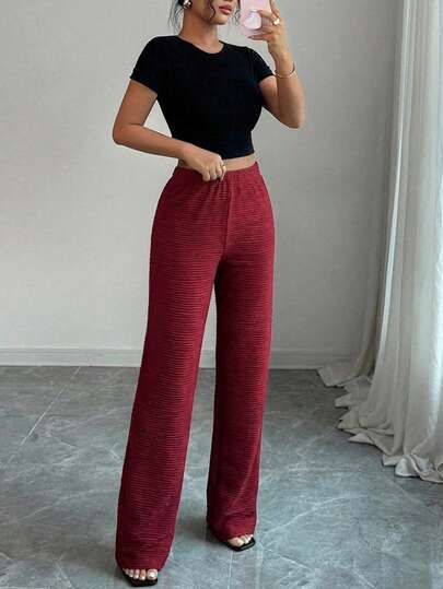 Pantalones de chándal de punto casuales para mujer con diseño de pierna ancha y estiramiento medio para el Día de San Valentín