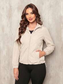 Women's Plain Windbreaker Jacket, Waterproof, Cold Weather, Dry Fit Windbreaker Blouse, Water Resistant, Lined Hood - Kem - Xem 1