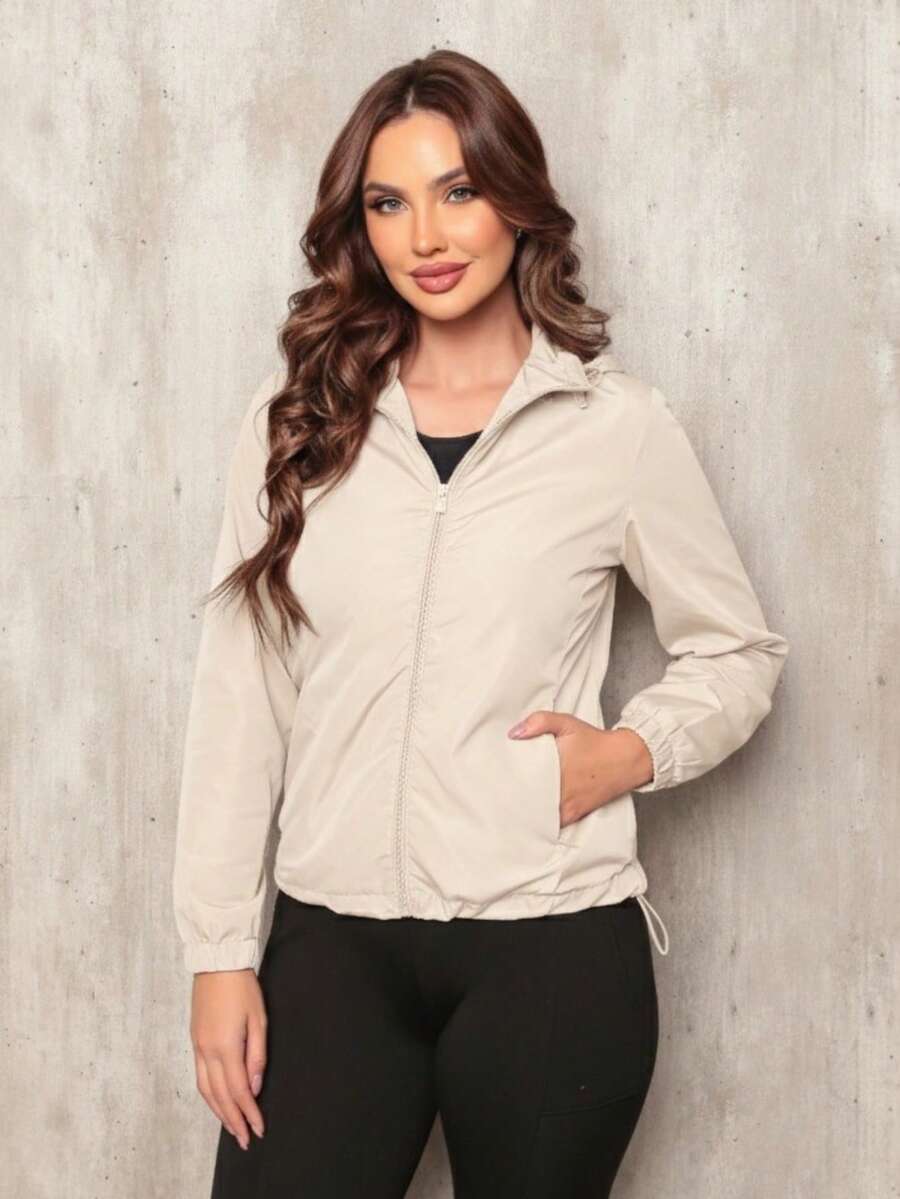Women's Plain Windbreaker Jacket, Waterproof, Cold Weather, Dry Fit Windbreaker Blouse, Water Resistant, Lined Hood - Kem - Xem 1