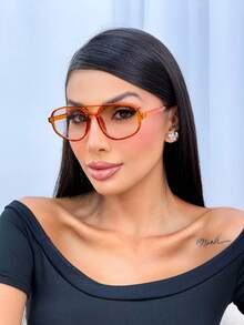 OCULOS ASSIMETRICO LARANJA COM LENTE TRANSPARENTE  Vintage    TENDENCIA  DA MODA UV400 - Laranja - Visão 1