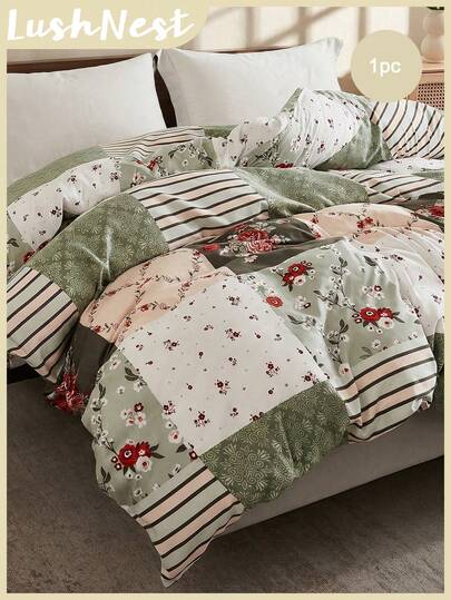 1pc Green Floral Prints Bedding - 1 Duvet Cover Without Inserts, Soft Polyester, Breathable & Machine Washable Boho Chic Decor,Cottagecore Farmhouse Style ,BohoPrint ,Eclectic Home