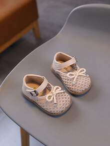 1 Pair Toddler Girls' Shoes, New Mesh PU Butterfly Print Cute Princess Shoes, Lightweight Soft Sole Suitable For Crawling, Spring/Summer/Autumn - Pink - View 5