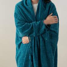 Soft Cozy Chenille Throw Blanket With Fringe Tassels, Teal Blue Blanket Throw For Couch Bed Sofa, Lightweight Knit Throw Blanket For Home Decor, 50"X60" - Teal - 查看 4