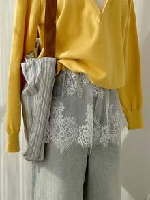 キャミソール レディース レース 無地 インナー カップ パット付き レイヤード キャミトップ 春 夏 チュニック レースキャミソール 黒 白 着瘦せ ロング オシャレ - ホワイト - チェックする 2