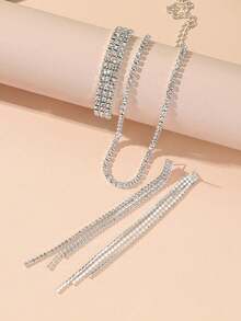 4pcs Women's Fashion Versatile Luxury Evening Clutch Bag, Dress Bag, Chain Bag, Luxury Crystal Tassel Claw Chain Necklace, Earrings, Bracelet, Party Jewelry Set - Silver - View 6