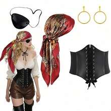 Bộ phụ kiện trang phục cướp biển 4 món: Khăn trùm đầu, thắt lưng, vòng cổ, mũ, miếng che mắt, cần thiết cho phụ nữ dự tiệc theo chủ đề cướp biển, hóa trang, Halloween, trang phục Giáng sinh. - Nhiều màu - Xem 7