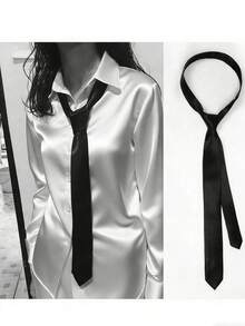 1pc Ladies' Polyester Narrow Necktie, Handmade, Suitable For Daily Shirt Decoration And As A Gift - màu đen - Xem 12