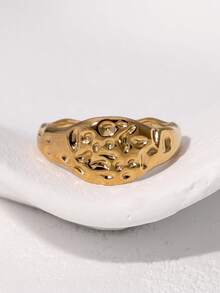 1pc Fashionable Creative Unique High-End Plated Stainless Steel Hammered Geometric Open Ring, Suitable For Women's Daily, Party, And Date Wear - Multicolor - View 3