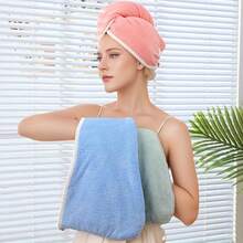 1 pieza Toalla de secado de cabello para mujer de doble capa de secado rápido y grosor, súper absorbente, envolvente de cabello para adultos y estudiantes, diadema para el hogar, gorro de ducha para decoración de baño - Multicolor - Ver 2