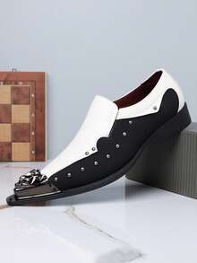 1双男士金属鞋头PU皮鞋面橡胶鞋底套脚休闲鞋，适合休闲场合 - 白色 - 查看 14