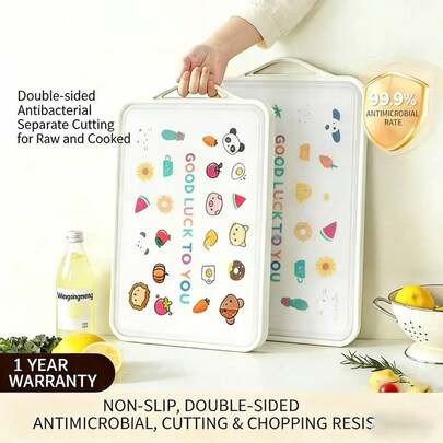 1pc Double-Sided Animal Pattern Stainless Steel Cutting Board, Cute Kitchen Chopping Board, Stainless Steel Surface Suitable For Raw Food, PP Printed Surface Suitable For Cooked Food, Dishwasher , Cutting, Multiple Sizes Available