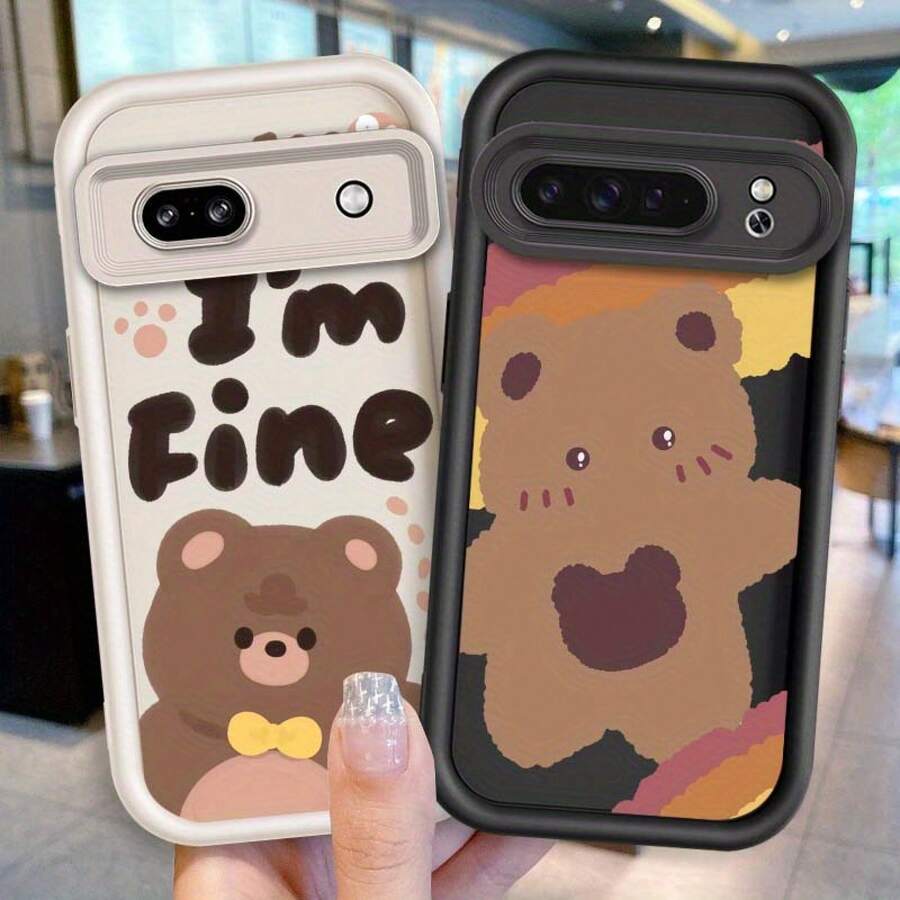 おしゃれなトレンドパターンのクリエイティブなカートゥーンイラスト、ラグジュアリーベアデザインのスマホケース。  Pixel 7、7A、8、8A、9、XL Pro、5G、Eye Ladder、マットブラック、ホワイト、ソフトTPU、耐衝撃性カバー。  Pixel 8A、9A、10、 11/12/13/14/15/15pro/15 Plus/15 Promax/11pro/12pro/13pro/14pro/12mini/13mini/11promax/12promax/13promax/14promax/14plus/5を使う。 - 白2 - チェックする 1