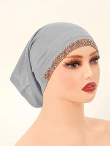 1 chiếc mũ ống đính đá màu trơn dành cho nữ, khăn trùm đầu bằng vải jersey, khăn bandana, khăn thời trang đính kim cương, phụ kiện hijab, mũ hijab, đa năng cho trang phục hàng ngày, mọi mùa, mùa hè, đi biển. - Màu trơn - Mũ đính đá - Xem 26