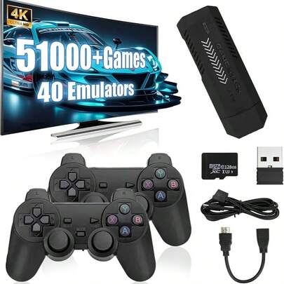 X2 Gaming Stick With 42000 Large 3D Retro Games, High-End 64GB Wireless Retro Gaming Console, 49 Emulators, Two 2.4GHz Wireless Controllers, And 1280 * 720 4K Full HD Output