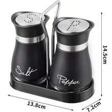 2 Pcs Salt Pepper Shakers Set - Salt Dispenser With Holder Stainless Steel And Glass Container Refillable Condiment Pots For Kitchen And Barbecue Stainless Steel Silver - Black - View 2