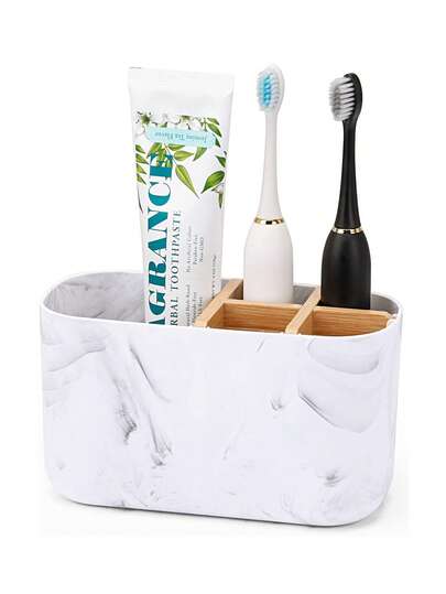 Bathroom Countertop Toothbrush & Toothpaste Holder, Electric Toothbrush Stand, S Toothbrush Rack With Adjustable Divider, Large Capacity Toothpaste Storage Organizer, Retro Decor Set, Suitable For Shower Room And Home Use