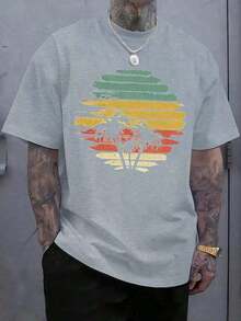 Camiseta Casual de Algodón para Hombre, Camiseta Gráfica de Atardecer Tropical para Hombre - Camiseta Blanca de Manga Corta con Diseño de Palmera IMYC - Gris Claro - Ver 16