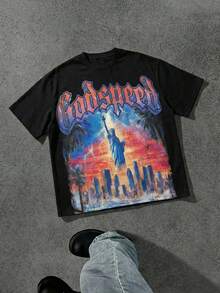 Men's Casual Versatile Minimalist Printed Short Sleeve T-Shirt - Black - View 3