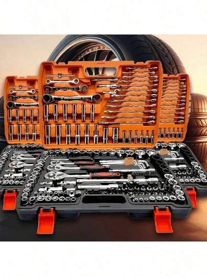 51/46pcs Comprehensive Mechanical Tool Set - 1/4", 3/8", 1/2" Deep And Standard Sockets, Ratchet Wrench Set, S2 And CR-V Sockets, Automotive Repair And Home Mechanic Kit, Including Combination Wrenches, Accessories And Storage Box