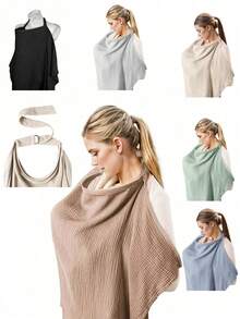 1pc Outdoor Nursing Cover Scarf, Breathable Soft Fabric Breastfeeding Shawl, 360° All-Round Coverage, With Mesh Layer For Privacy, Suitable For Stroller, Coffee/Beige - Multicolor - View 10