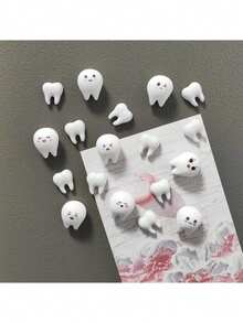 8/10pcs Cute White Tooth Shaped Resin Refrigerator Magnets, Glow-In-The-Dark Fridge Stickers, Cartoon Dental Health Theme Magnetic Home & Office Decor - Multicolor - View 3