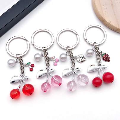 1个樱桃钥匙扣，时尚树脂樱桃包包挂饰，可爱樱桃钱包挂件钥匙扣，女士钱包汽车挂件，生日、母亲节、情人节配饰