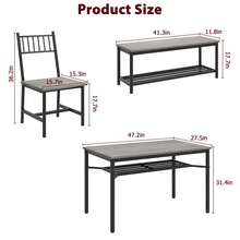 Juego de mesa de comedor estilo granja para 4 personas, moderna mesa de cocina rectangular con 2 sillas tapizadas, bancos y estante de almacenamiento, juego de muebles de comedor para espacios pequeños, apartamento, gris - Gris - Ver 3