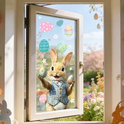 1/2 szt. kreatywnych naklejek na okno w kształcie jajka wielkanocnego króliczka, wielokrotnego użytku dwustronne naklejki z tworzywa PVC, widoczne, elektrostatyczne naklejki szklane, odpowiednie do szklanych drzwi przesuwnych, sypialni, salonów i dekoracji wnętrz.