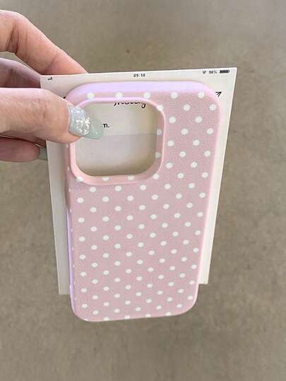 1pc White Polka Dot Pattern, Large Hole Pink Leather Shockproof Phone Case, TPU Material, Suitable As Holiday Gift, Compatible With Apple Xs/Xsmax/Xr/11 12 13 14 15 16pro/Promax/14 15 16plus/17, Unisex