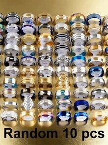 5/10/20/50/100/200pcs/Pack Stainless Steel Mixed Style Random Delivery Rings, Size 17mm - 21mm, Wholesale Men's Rings - Multicolor - View 16