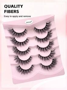 ENCHUW 5 Pairs Of Natural False Eyelashes Natural Look Soft And Fluffy Eyelashes 3D Curling DIY At Home Suitable For Daily Outings, Dates, And Party Use - Black - View 5