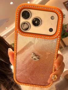 Funda de teléfono transparente con detalles de lujo de 3D Rhinestones, perlas y brillo degradado, compatible con iPhone 17ProMax, 17Pro, 17, 16, 15, 14, 13 Pro Max, amortiguador suave y resistente a golpes - poni - Ver 2