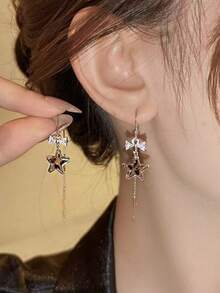 一对银色豹纹星星耳环，独特设计，适合女性日常搭配 - 彩色 - 查看 7