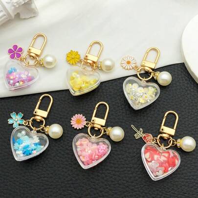 1pc Acrylic Pearl Hollow Romantic Heart Flower Valentine's Day Keychain Pendant Suitable For Women Bags Jewelry Accessories Car Keychain Pendant Keychain Perfect Gift For Lovers