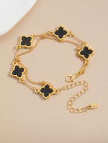 1条幸运四叶草吊坠商务休闲男童手链，适合日常佩戴、约会、送礼（第一层珠子数量随机变化） - 黑色 - 查看 4