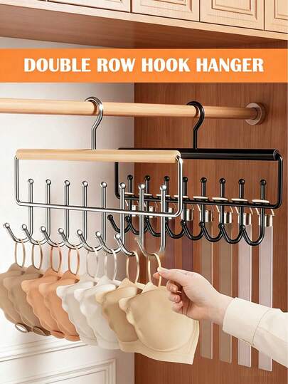 1pc Multi-Function Wooden Rotating Hook Rack With 16 Hooks, Non-Slip Sturdy Wooden Hanger, Clothes Rack For Wardrobe, Hat Organizer, Space Saving For Home And Dorm Closet Storage Of Underwear, Vest, Belt, Tie And Hat