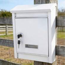 Bezpieczna skrzynka na listy montowana na ścianie – wysokość 300 mm, wykończenie w kolorze białym, trwała konstrukcja metalowa, do użytku domowego - Biały - Zobacz 2