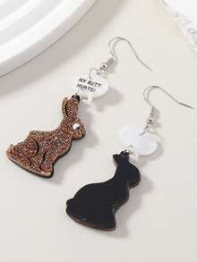 1 Pair New Creative Rabbit Earrings For Women, Cartoon Acrylic Rabbit Dialogue Earrings, Easter Jewelry - Multicolor - View 4