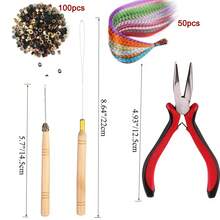 合成羽毛接发套装 - 50 片合成羽毛接发片、100 颗硅胶微连接珠和 3 件工具 - 彩色 - 查看 4